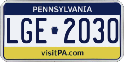 PA license plate LGE2030