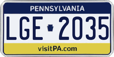 PA license plate LGE2035