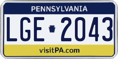 PA license plate LGE2043