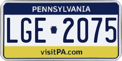 PA license plate LGE2075