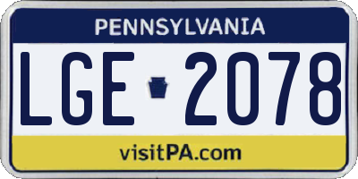 PA license plate LGE2078