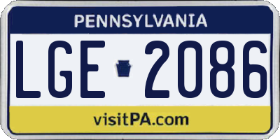 PA license plate LGE2086