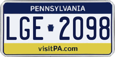PA license plate LGE2098