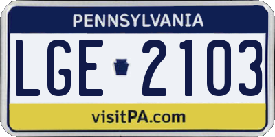 PA license plate LGE2103
