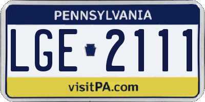 PA license plate LGE2111