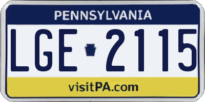 PA license plate LGE2115