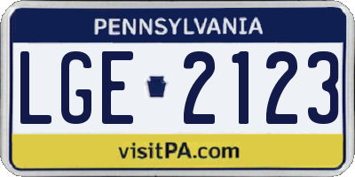PA license plate LGE2123