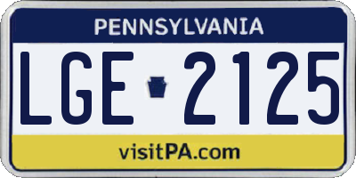PA license plate LGE2125
