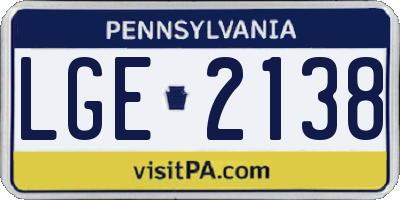 PA license plate LGE2138