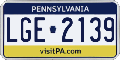 PA license plate LGE2139