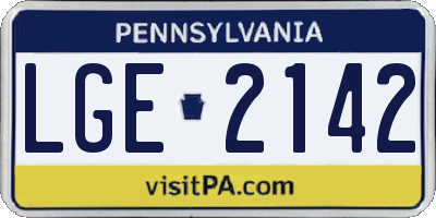 PA license plate LGE2142