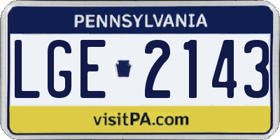 PA license plate LGE2143