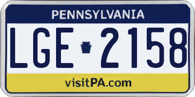 PA license plate LGE2158