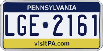 PA license plate LGE2161