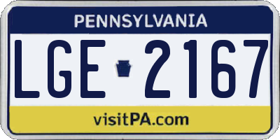 PA license plate LGE2167