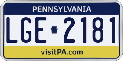PA license plate LGE2181