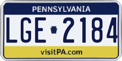 PA license plate LGE2184