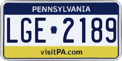 PA license plate LGE2189
