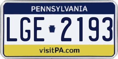 PA license plate LGE2193