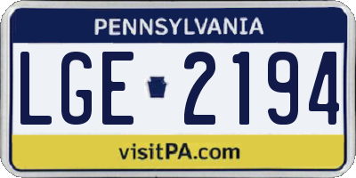 PA license plate LGE2194