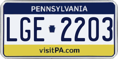 PA license plate LGE2203