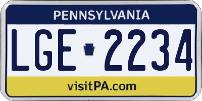 PA license plate LGE2234