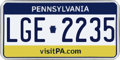 PA license plate LGE2235
