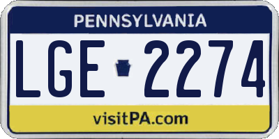 PA license plate LGE2274