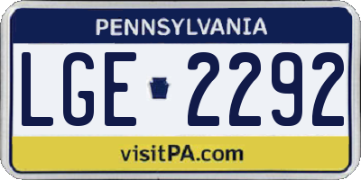 PA license plate LGE2292