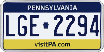 PA license plate LGE2294