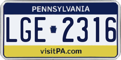 PA license plate LGE2316