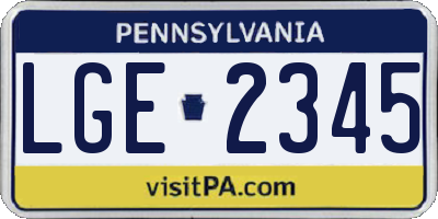 PA license plate LGE2345