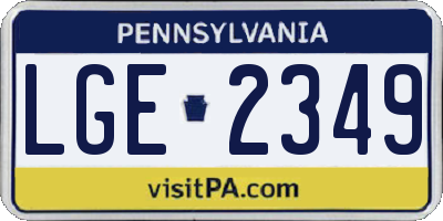 PA license plate LGE2349