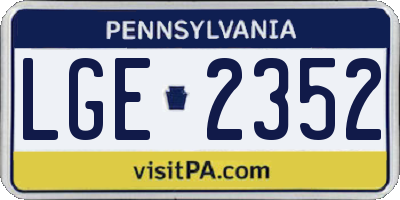 PA license plate LGE2352