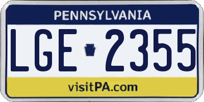 PA license plate LGE2355
