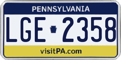 PA license plate LGE2358