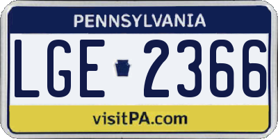 PA license plate LGE2366