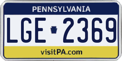 PA license plate LGE2369