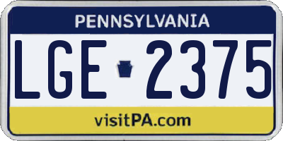 PA license plate LGE2375