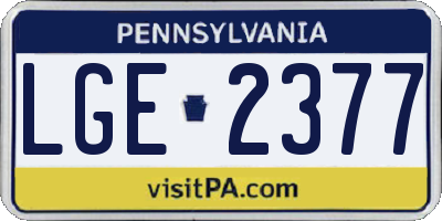 PA license plate LGE2377