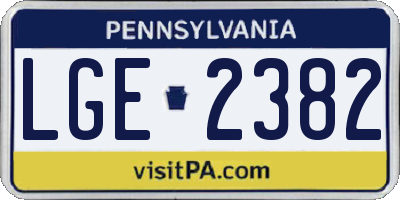 PA license plate LGE2382