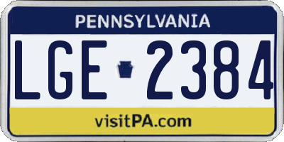 PA license plate LGE2384