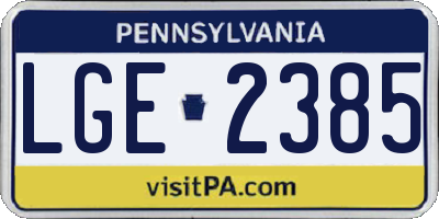 PA license plate LGE2385