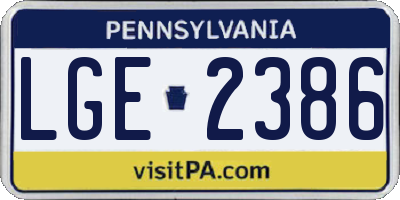 PA license plate LGE2386