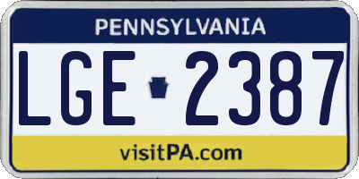 PA license plate LGE2387
