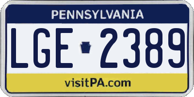 PA license plate LGE2389