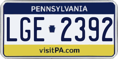 PA license plate LGE2392