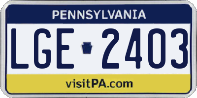 PA license plate LGE2403
