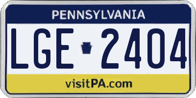 PA license plate LGE2404