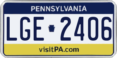 PA license plate LGE2406